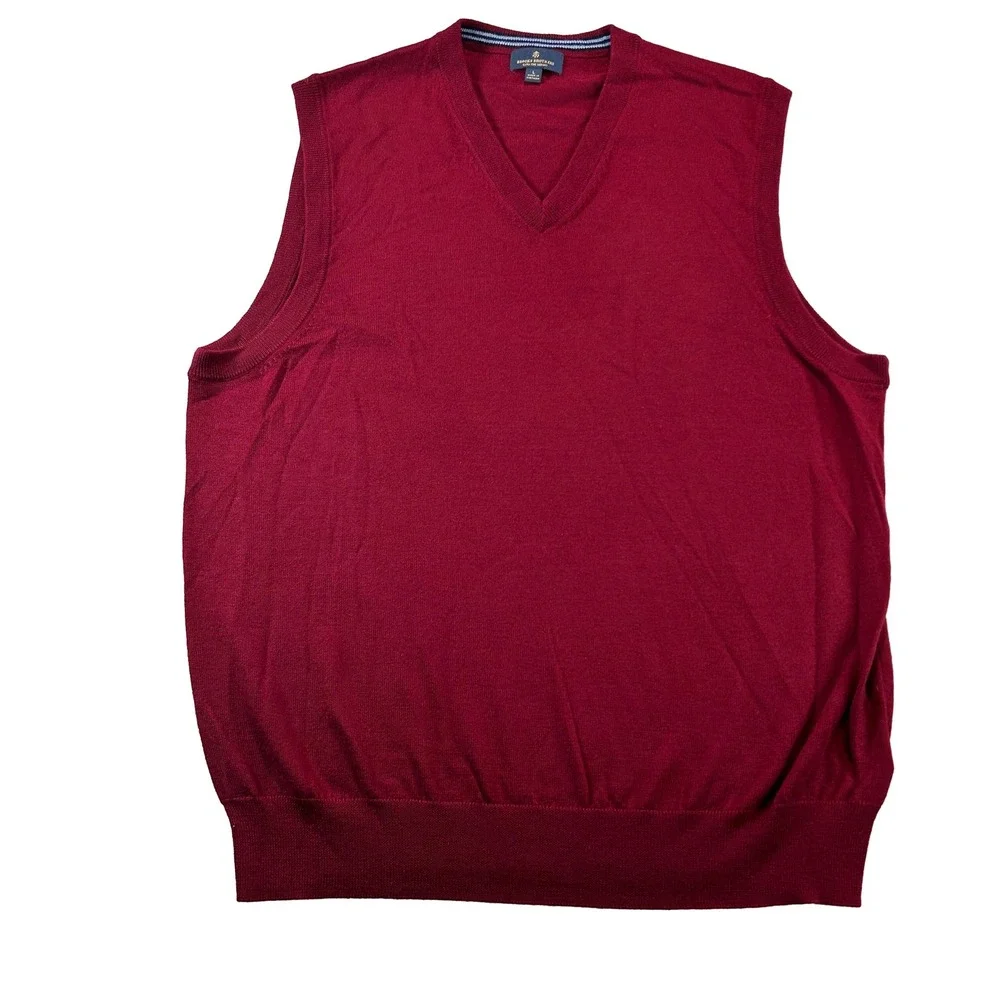 Brooks Brothers Sweater Vest Mens L Burgundy Extra Fine Merino Wool V-Neck